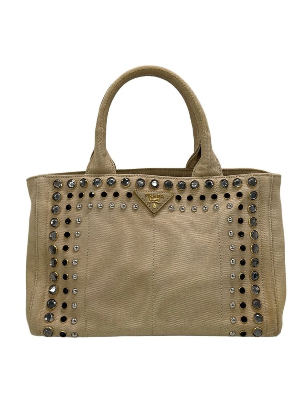 Prada Tote Bag Canapa Beige Gray Multi Bijou Studs